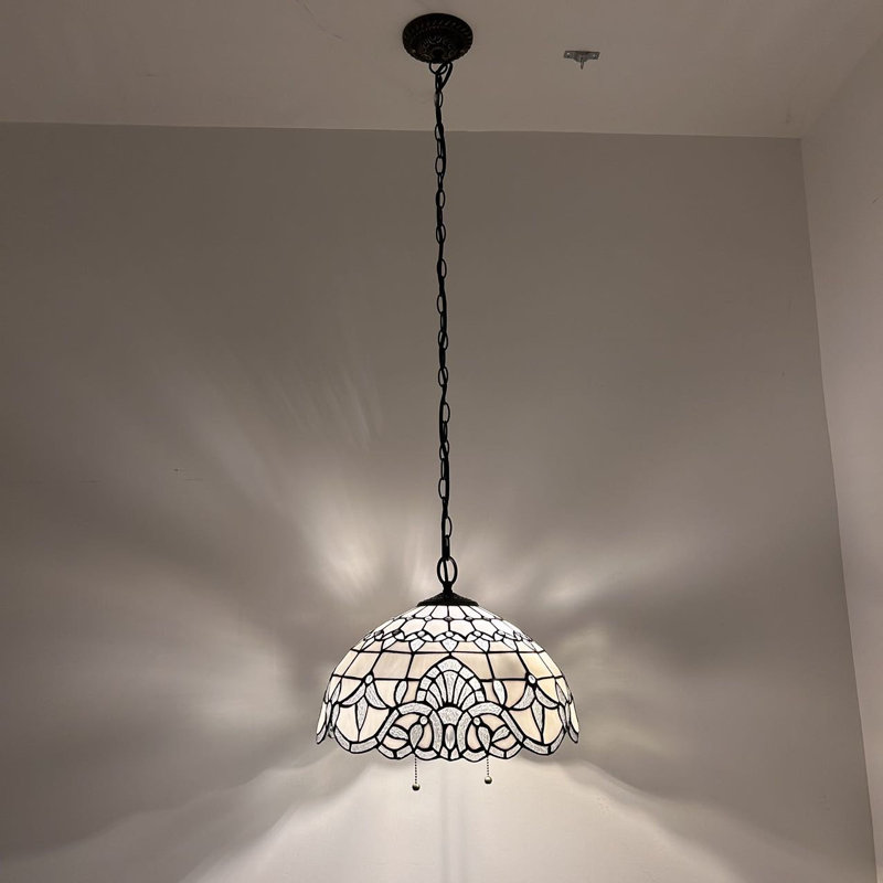White Stained Glass Bronze LED Pendant Light Fixture