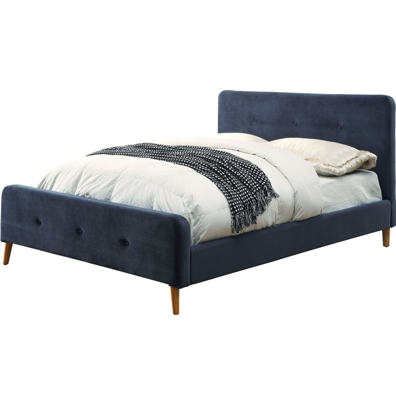 Lit plateforme tapissier touffeté, Plein, Bleu marine