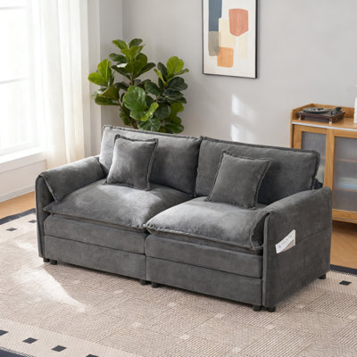 Oversized Chenille Loveseat Sofa, Oversized 2-Seater Small Cloud Couch, Modern Comfy Deep Seat Love Seat For Living Room Bedroom Office Apartment,DIY Combination,Grey