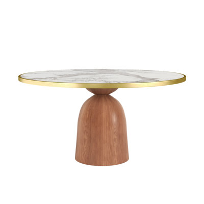 Mid-Century Modern Round Dining Table for 4/6/8, Farmhouse Kitchen Table, Stain & Scratch Resistant 47"/53"/59" Sintered Stone Top Solid Wood Base 