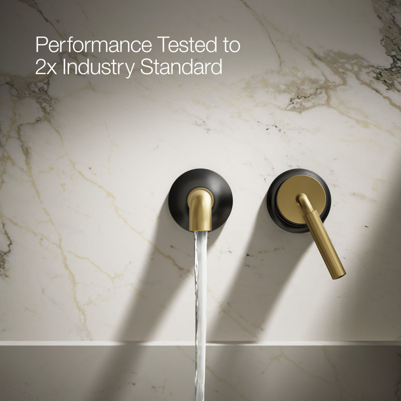 Tone Wall-Mount Single-Handle Bathroom Sink Faucet, Matte Black/Moderne Brass