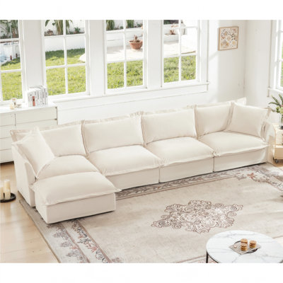 Slipcovered L Shape Sectional Long Sofa Couch