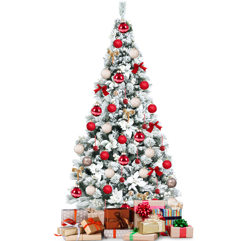 6ft White Snow Flocked Pine Christmas Tree with Faux Foliage