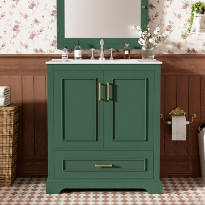 30" Modern Bathroom Vanity With Easy Ceramic Sink, Solid Wood Frame, 1 Divider Drawer, 2 Soft-Close Doors, Double Shelf, Freestanding, , Practical Storage Journey And , Shelf On Door, Smart Design