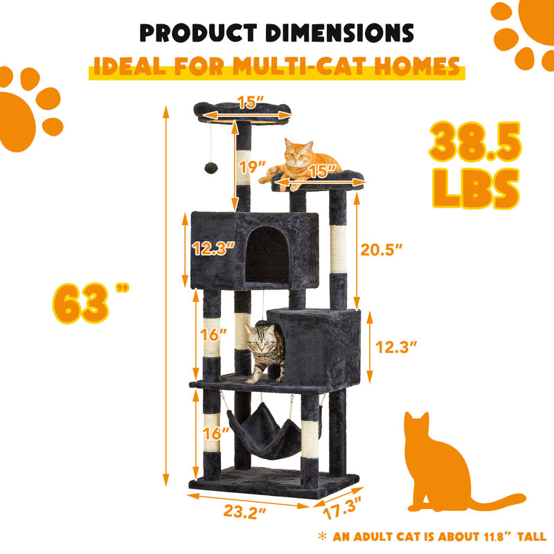 Daejah 63'' H Cat Tree, Smoky Grey