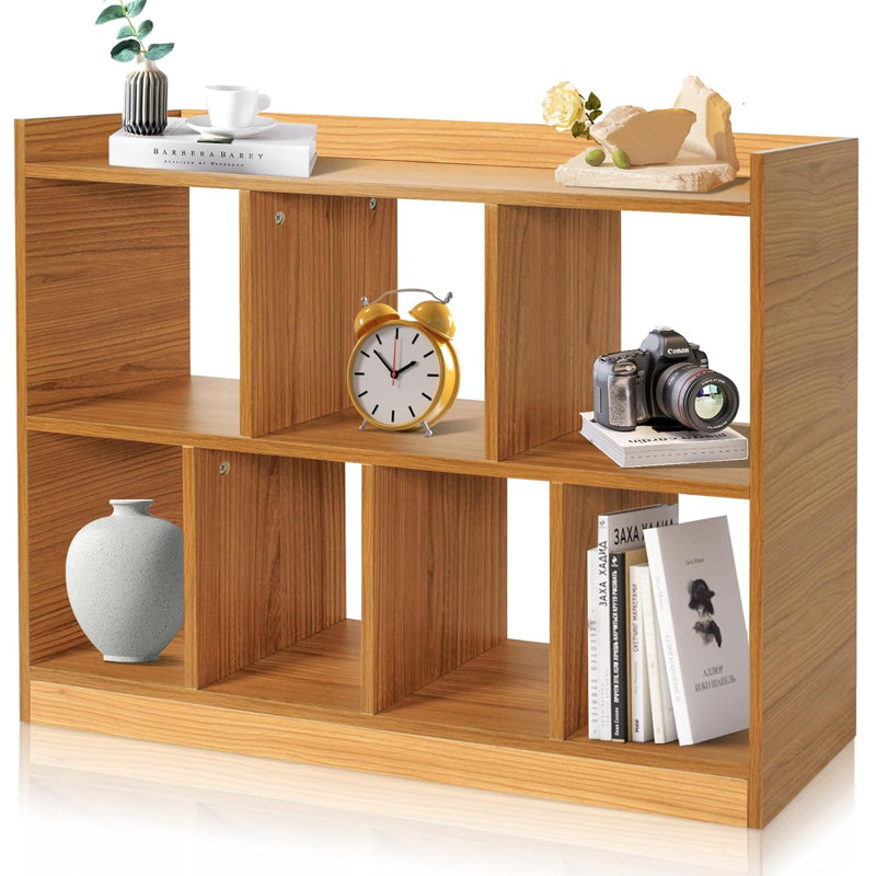 Dousy- 35.43” Wodden Cube Shelf, 2 Tier Open Shelf Bookcases 7 Cube Bookshelf With Base, Freestanding Cube Storage Organizer Bookshelves Display Shelf For Bedroom, Living Room, Home Office