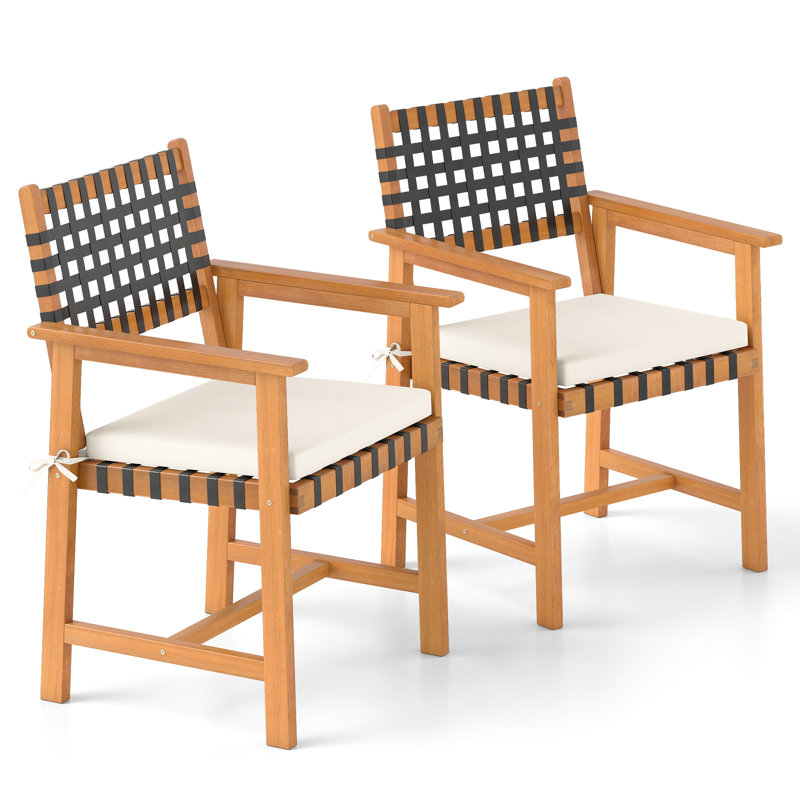 Ensemble de 2 chaises de patio en bois d'acacia avec coussins moelleux, 2