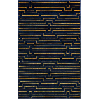 Tapis contemporain bleu marine et doré Omotayo