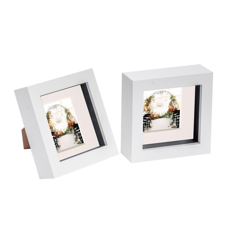 Nicola Spring - 3D Box Photo Frames, White/Ivory, 12.5cm H x 12.5cm W x 3.5cm D