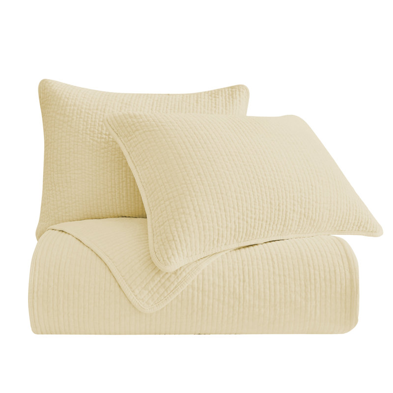 Stonewashed Cotton Velvet Modern Rustic Quilt Set, Full/Queen Quilt + 2 Standard Shams, Light Tan