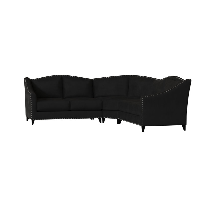 Canapé modulaire Carolina, Naturel, Velours noir, Noyer