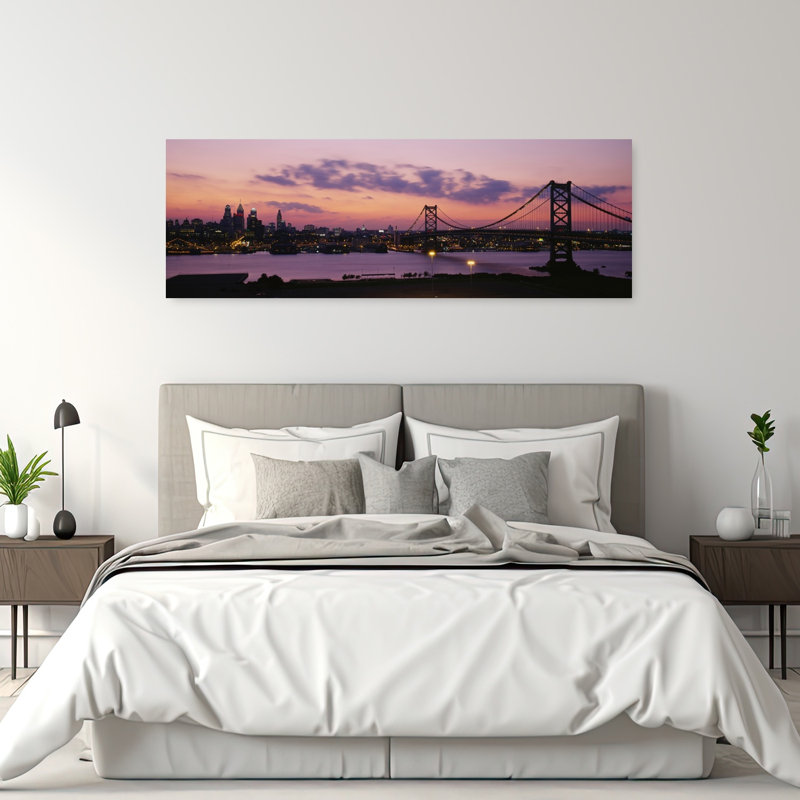 Bridge across a river Ben Franklin Bridge Philadelphia Pennsylvania USA 1 Piece Wrapped Canvas Panoramic Wall Art