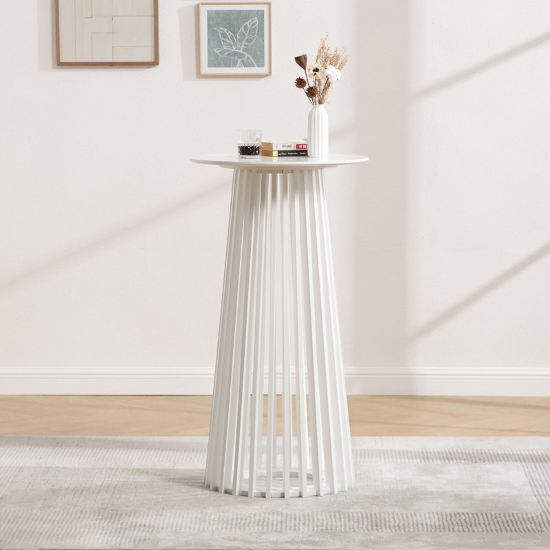 43.5’’ H Modern Round Bar Table, Solid Wood Base Bar Table For Dining Room, Blanc