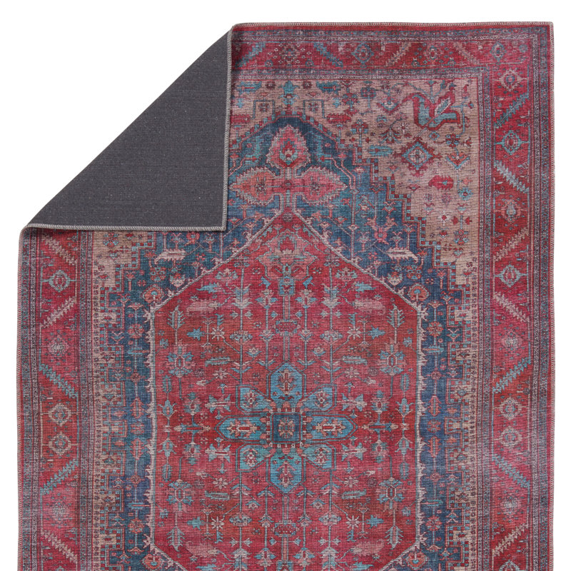Beesley Machine Washable Handmade Red/Blue Rug, Rectangle 10'6" x 14'