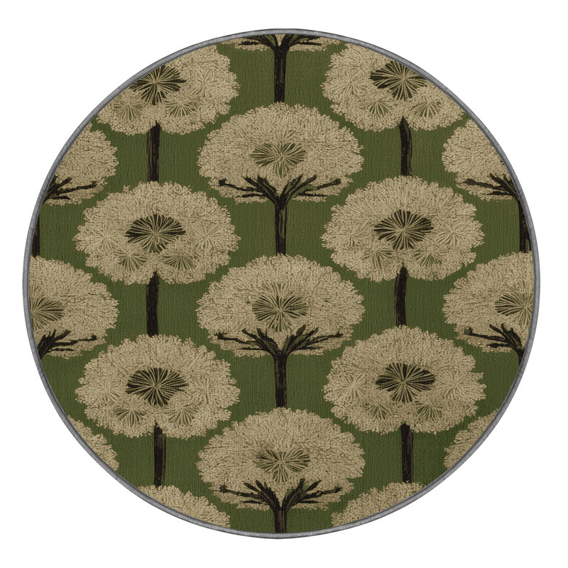 Tapis botanique brun lavable à la machine, Rond 7 pi