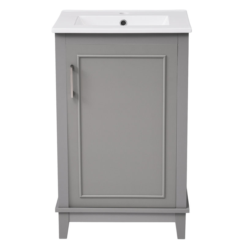 Meuble-lavabo de salle de bain avec comptoir en céramique - Porte de lavabo à fermeture en douceur de 20 po de style contemporain et économe en espace, de qualité artisanale