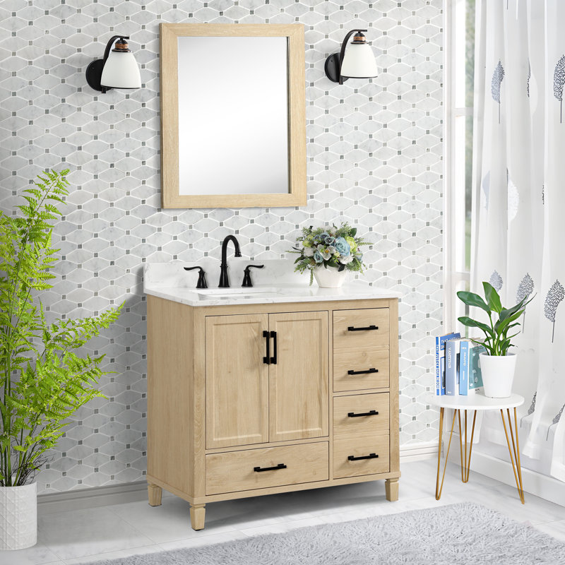 Hardin 36" Single Vanity with Carrara White Quartz Top, Sink & Backsplash, Pre Assembled