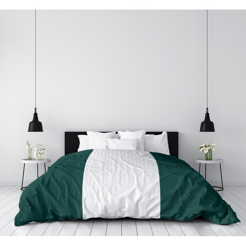 Cotton Blend and Polyester Striped Comforter, Queen Comforter, Kelly Green/White/Kelly Green