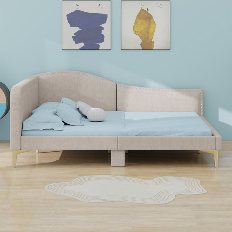 Upholstered Daybed With Headboard And Armrest, Beige, Full / Double