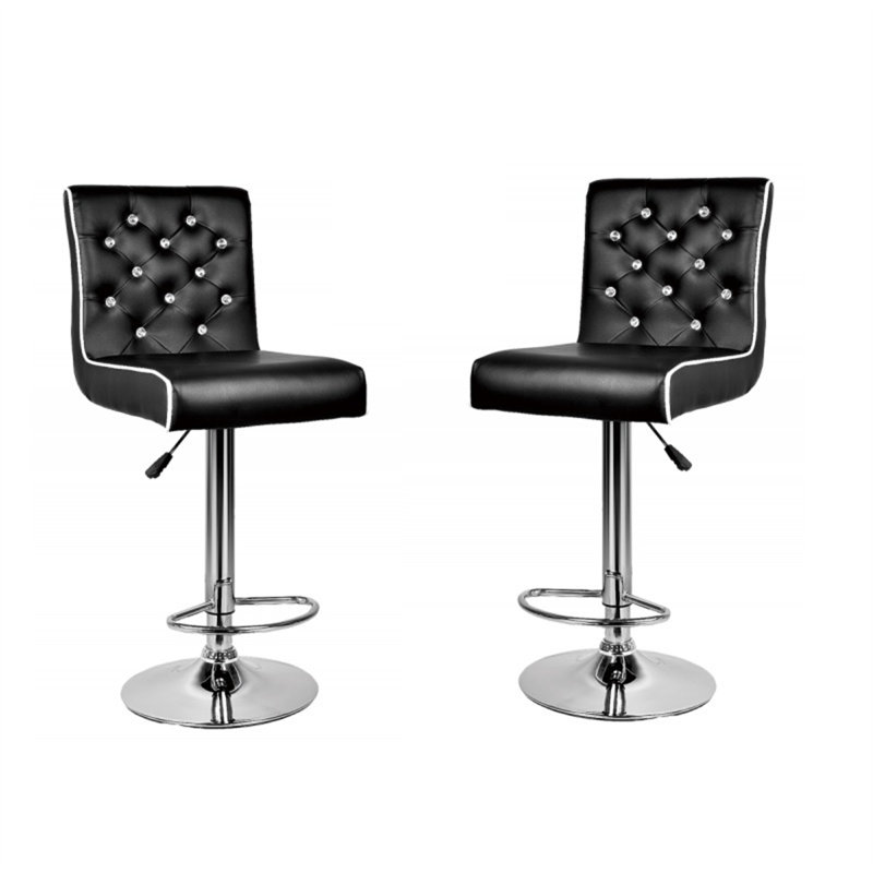 Tabouret de bar pivotant en similicuir réglable, Noir, Noir
