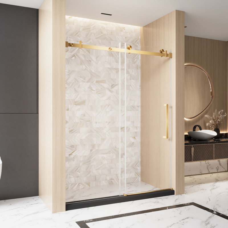 Jett 56"-60"W X 76" H Single Sliding Frameless Shower Door With 1/4" Tempered Clear Glass, Brushed Nickel