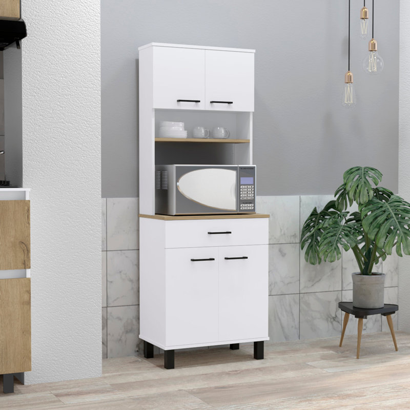 Latinne 160cm Kitchen Pantry, White/Macadamia