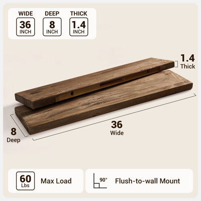 2 Piece Rustic Reclaimed Pine Wood Wall Mounted Floating Shelf