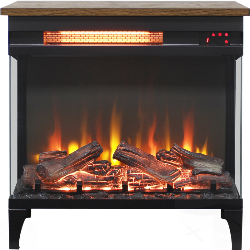 Three-Sided Glass Electric Fireplace With Feet, Perfect For Adding Warmth And Modern Elegance To Any Room., Brown/Black