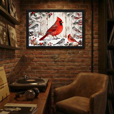 Christmas Winter Birds And Berries Pattern Print