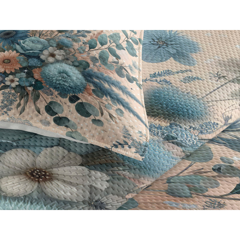 Polyester Floral Coverlet, Queen Coverlet + 2 Standard Shams