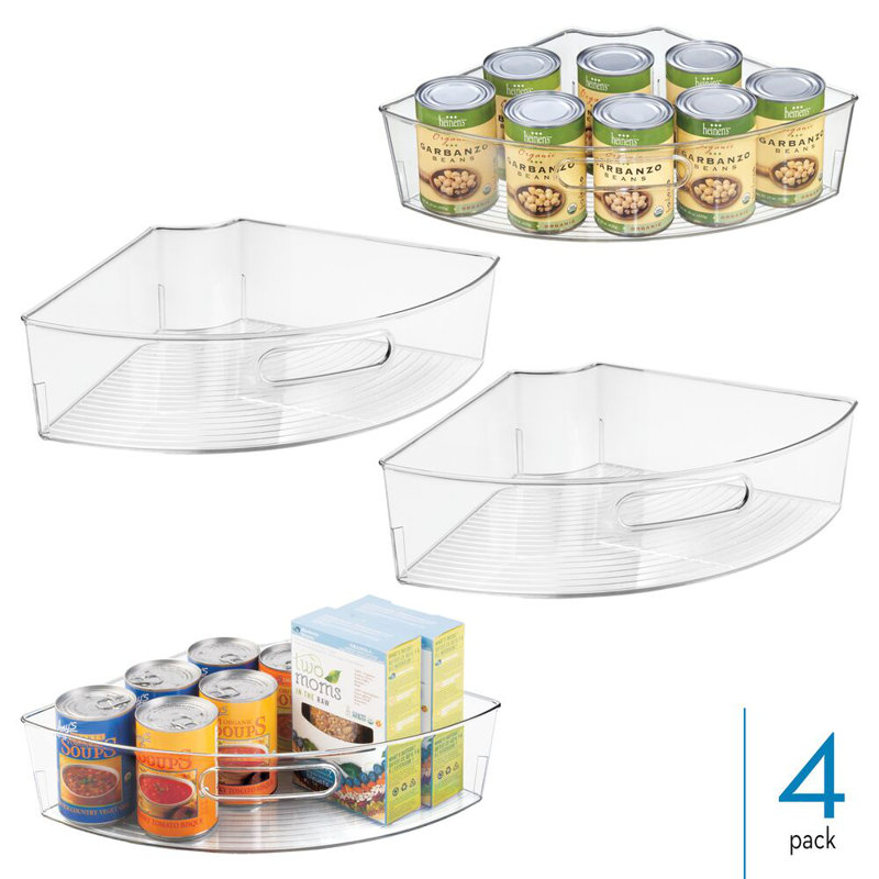iDesign Set of 4 Lazy Susan 1/4 Wedge Bins with Handles - Clear