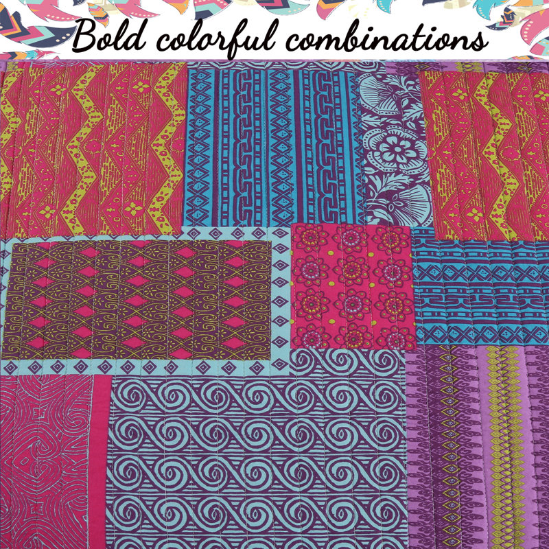 Queen Purple Cotton Reversible Patchwork Quilt Set