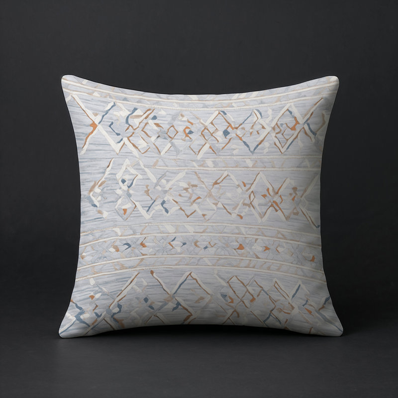 Coussin décoratif intérieur / extérieur gris Modern Modern, Géométrique gris / bleu, Carré 16 po