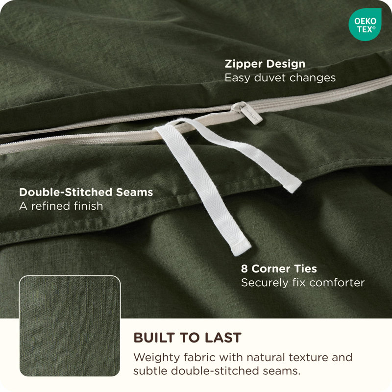 Bedsure Cotton Duvet Cover King - Luxury Slub Weave 100% Cotton Duvet Cover Set with a Linen Like Textured, Easy Change Durable Bedding Set 3 Pieces, Olive Green, 104" x 90"