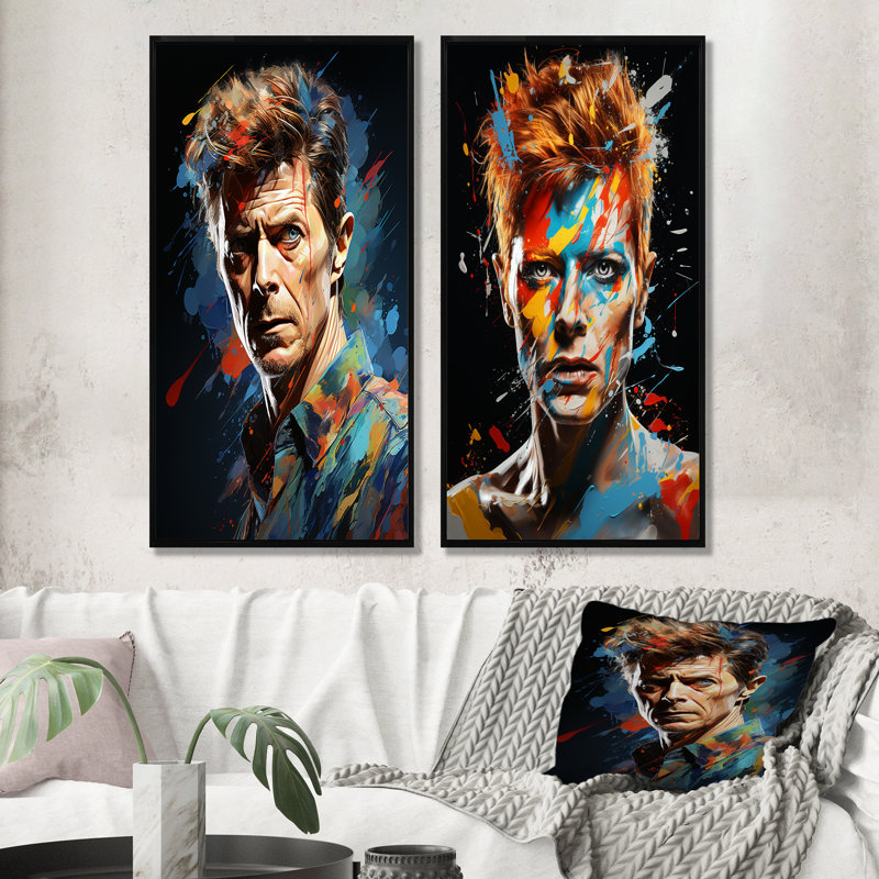 «Paint Fusion David Bowie Portrait I», ensemble de 2 reproductions d'art sur toile, H 32 po x l 33 po, Cadre flottant noir