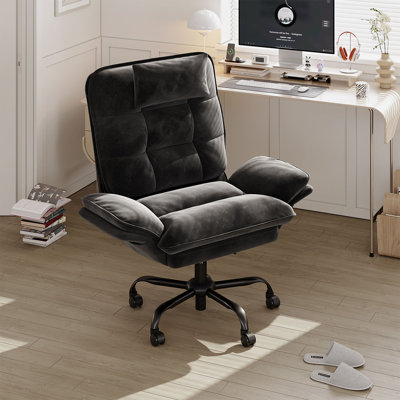 Labelle 24.8'' W Cross-Legged Office Chair with Flip-up Arms, Ergonomic Swivel Executive Chair With Headrest