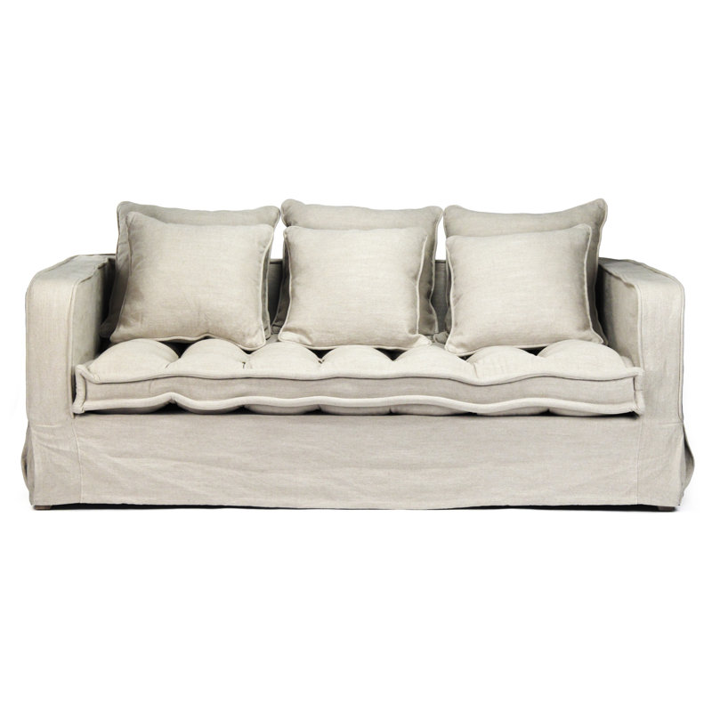 Vardon Gray Tufted Cotton Blend Sofa with Removable Cushions