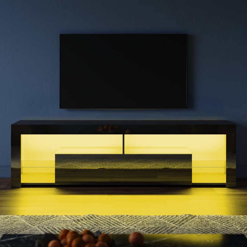 RGB Color Changing Light Mood TV Cabinet with Flip-Down Door, 50.5cm H x 180cm L x 35cm W, Black