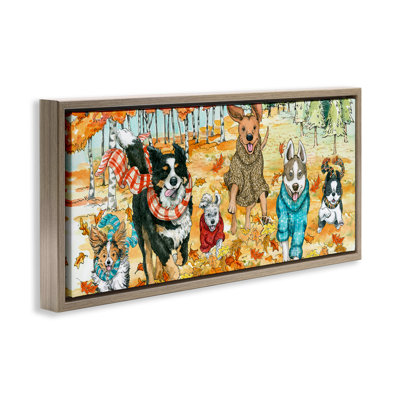 "Autumn Dog Park Animals", art mural encadré flottant par Sherri Buck Baldwin