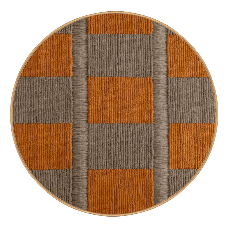Machine Washable Checkered Brown Area Rug, Round 5'