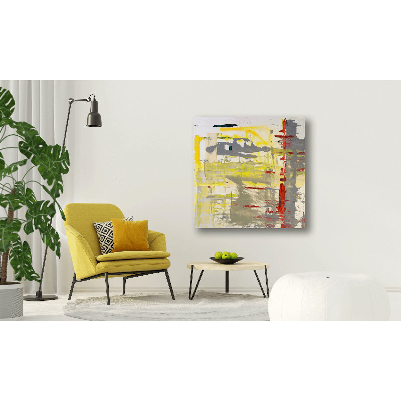 Red Yellow Gray Abstract Print, 40" H x 40" W x 1.5" D