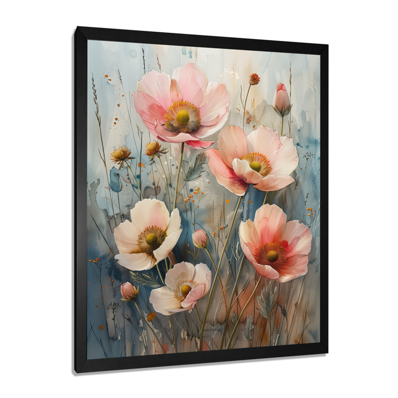 Rose et vert, bouton d'or et merveilles - Buttercups, art mural, Toile encadrée noire simple, H 20 po x l 12 po x P 1 po