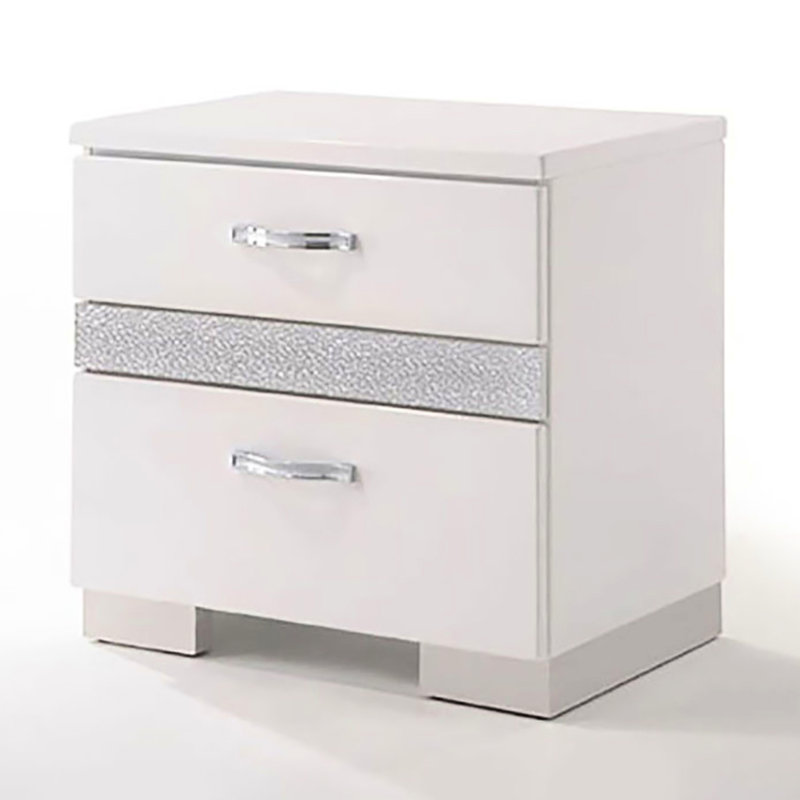 Table de chevet de la chambre à coucher 3, blanc brillant - doublé de feutre pour une chambre de chevet agréable, doublé et hypnotisant
