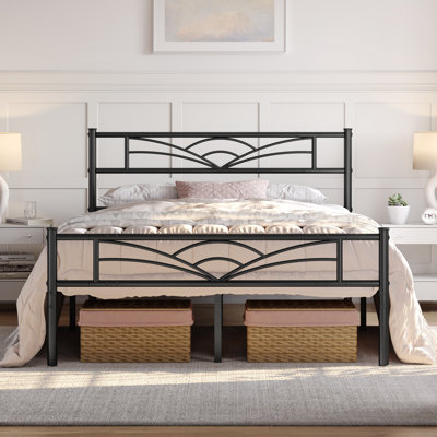 88.5cm Height Metal Bed Frame with Cloud-inspired Design Headboard