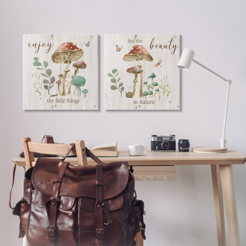«Enjoy Beauty Mushroom», ensemble de 2 toiles murales par Nan, H 24 po x l 24 po