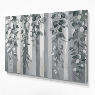 Art mural sur toile à rayures horizontales gris clair eucalyptus