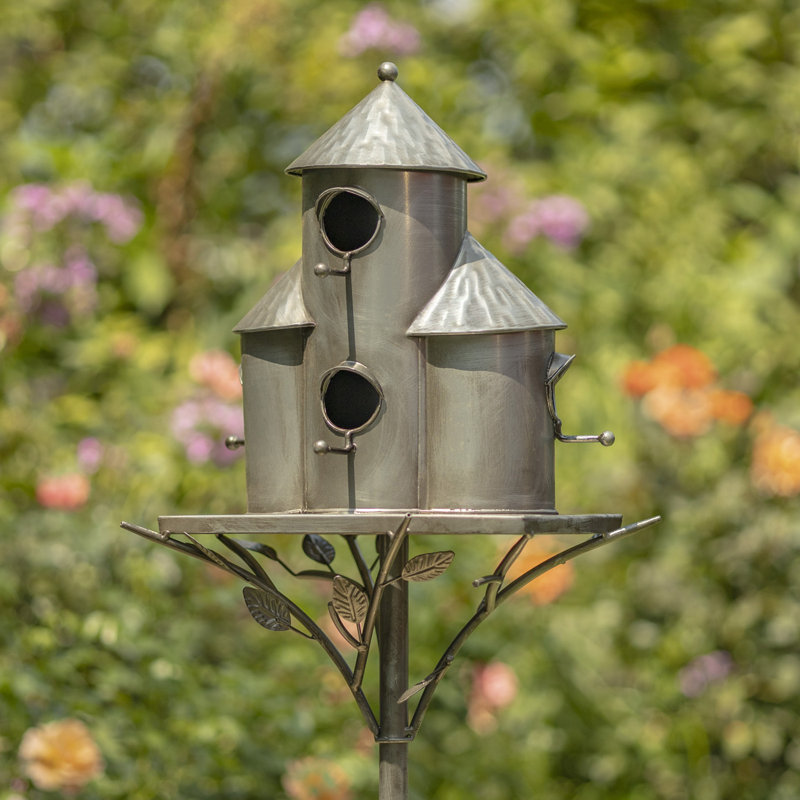 Nolte 74.25'' H x 12'' W x 9.25'' D Post Birdhouse, Antique Silver