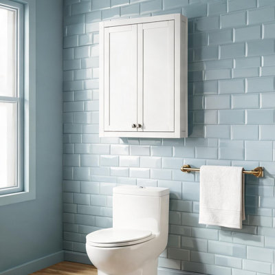 Meuble de salle de bain mural gain de place avec étagères réglables, 61 cm (L) x 20 cm (P) x 84 cm (H), blanc classique