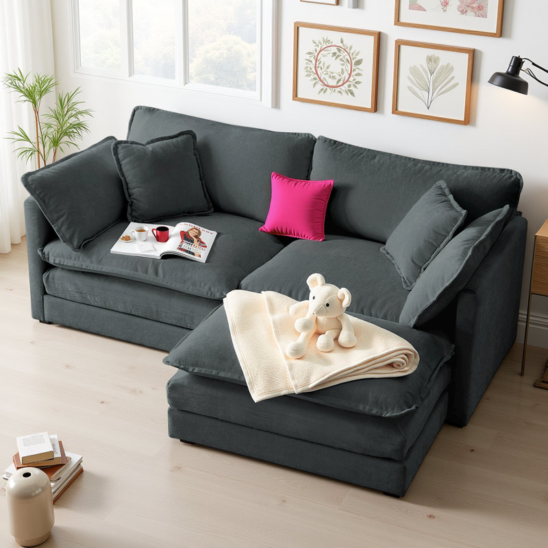 Canapé modulaire en chenille en L avec repose-pieds CloudHaven - causeuse 2 places pour petits espaces, tissu respirant et assemblage facile