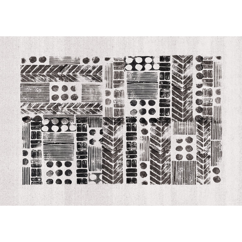 Pattern Stamp Black - Wrapped Canvas Art Prints, 30cm H x 46cm W x 3.8cm D
